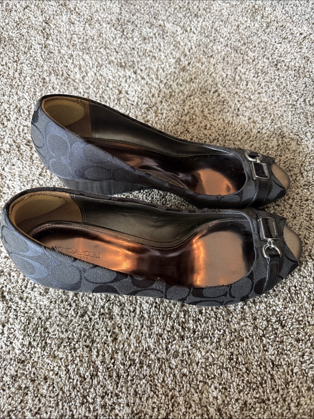 Coach Black Peep-Toe Heels with Silver Toe Caps - Picture 3 of 7
